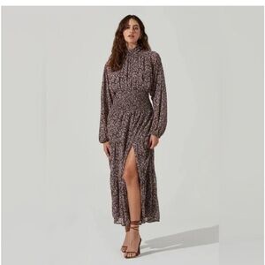 ASTR The Label - Floral Mock Neck Smocked Waist Maxi Dress